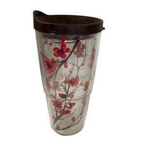 Tervis Hot Cold Cherry Blossom Drink Tumbler 24 oz Brown Lid